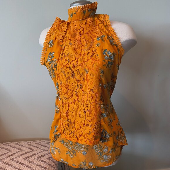 Self Esteem Lacy Top Burnt Orange/Flower details - Picture 1 of 7